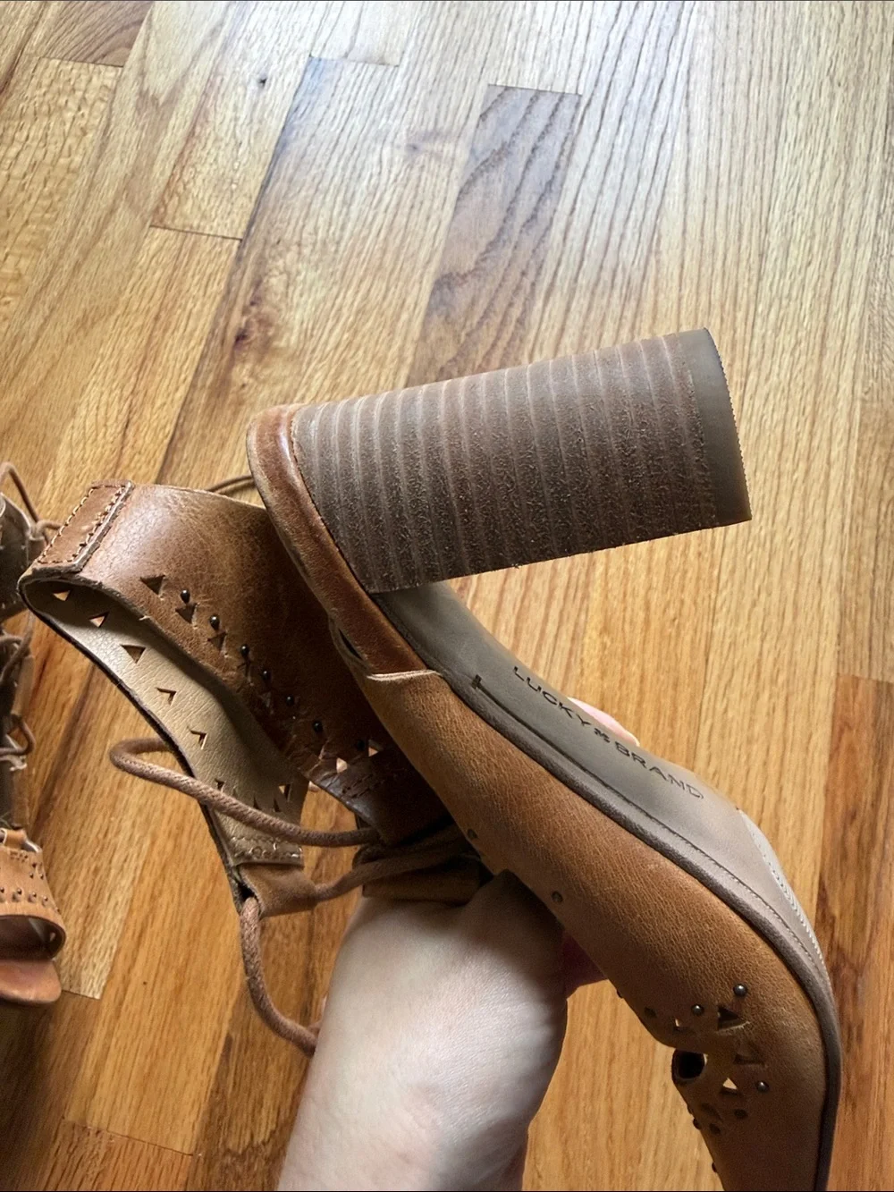 Lucky Brand Tafia Heel Lace-Up Women’s Peep-Toe Sandals Heels
